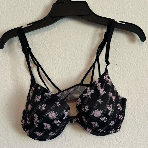 PINK 34C floral open front wired push-up bra - Picture 1 of 5